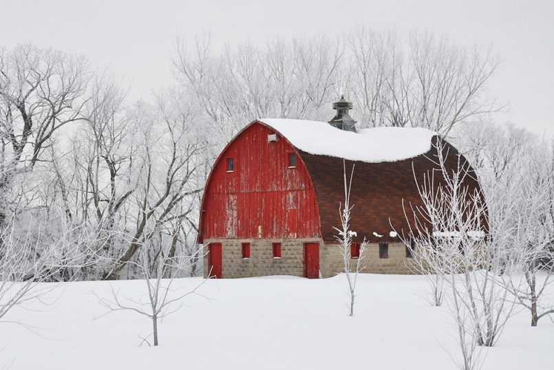 Red barn in winter