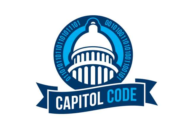 Capitol Code logo with binary code and image of the capitol