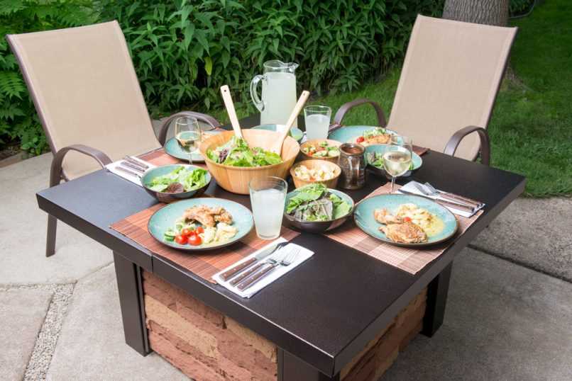 Gas firetable with meal and place setting