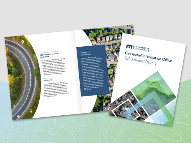 Minnesota IT Services geospatial information office 2020 annual report with topographic lines in background